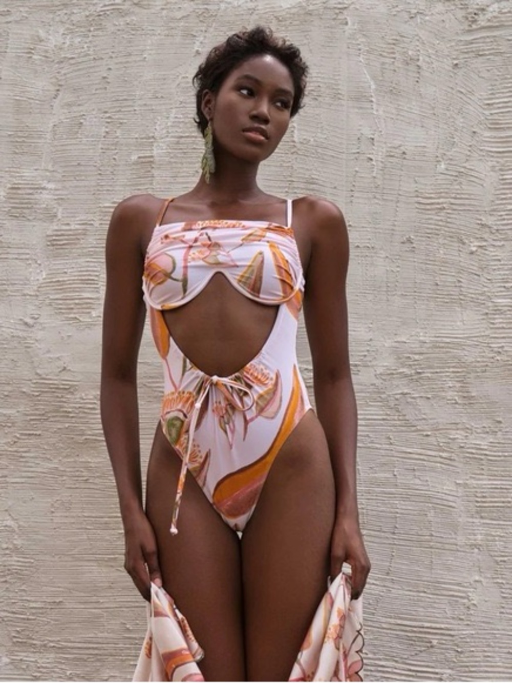 Andrea Iyamah Tiana White and Orange Cutout One-Piece Swimsuit